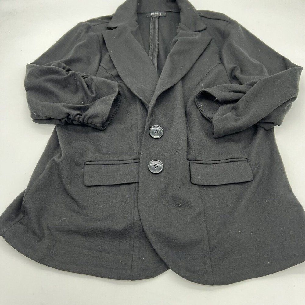 Torrid Jacket Womens 1 Black Blazer One Button 3/4 Ruched Sleeve Pockets Stretch